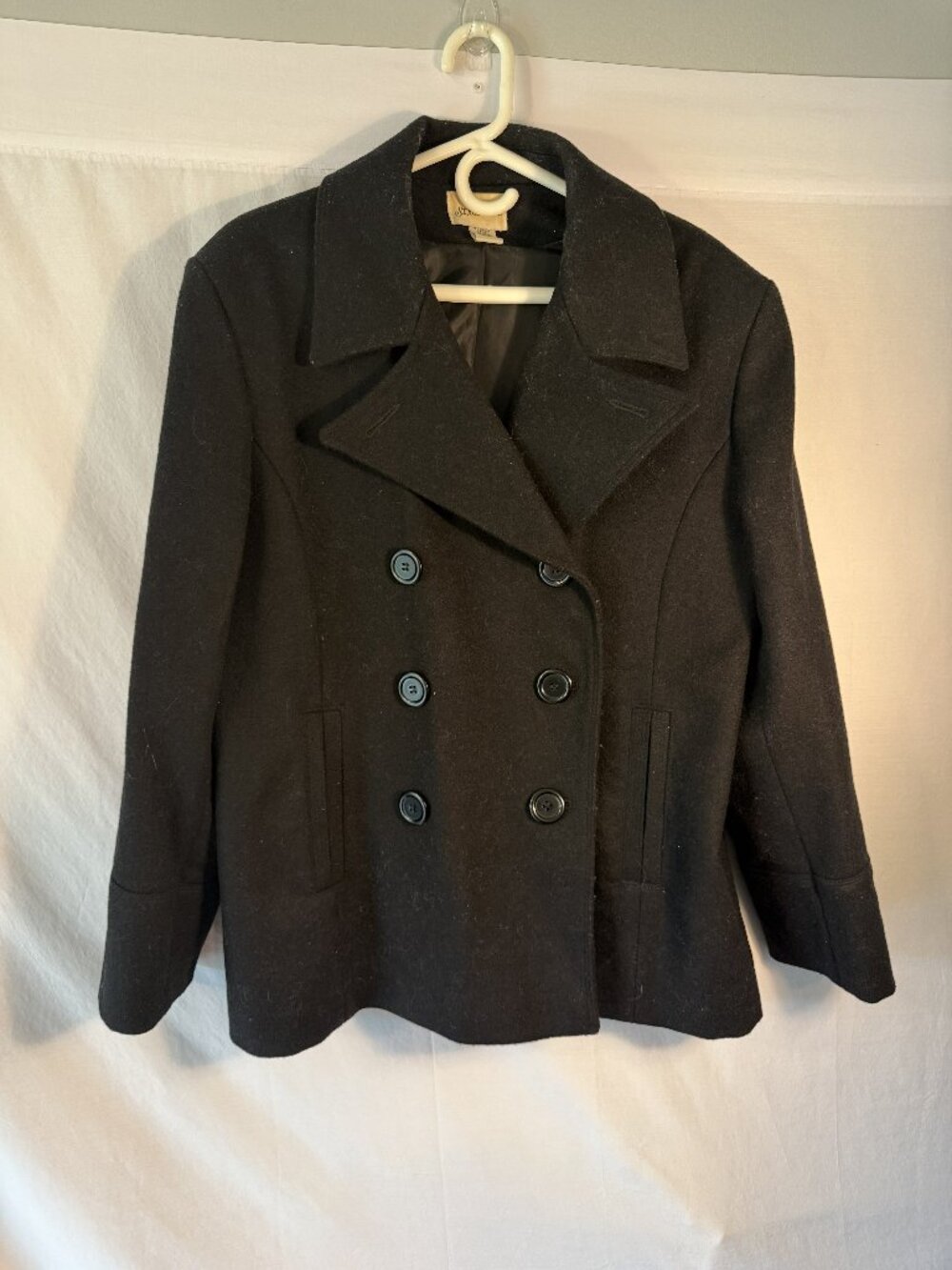 St. John's Bay Women's XL Black Wool Blend Double Breasted Classic Peacoat Jacke
